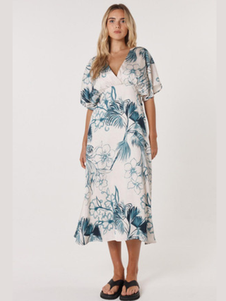 Solstice Palms Midi Dress - Palm Print