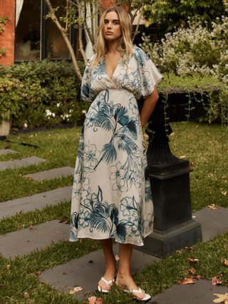 Solstice Palms Midi Dress - Palm Print