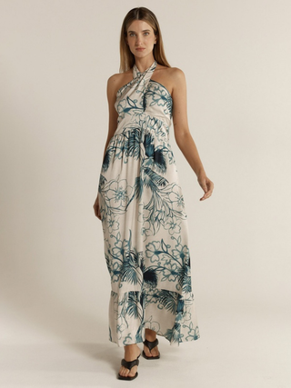 Solstice Palms Halter Maxi Dress - Palm Print