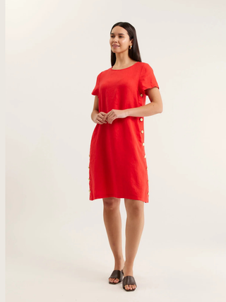 Louie Classic Linen Mini Dress - Red