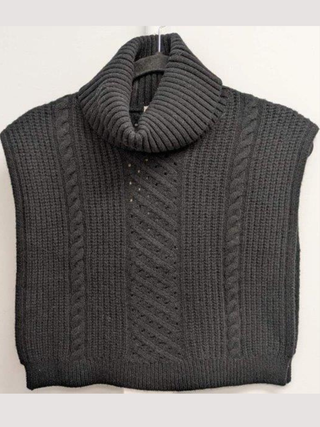 Side Split Cable Knit Vest - Black