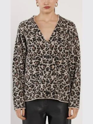 Marlow Fluffy Cardigan - Animal Print Brown