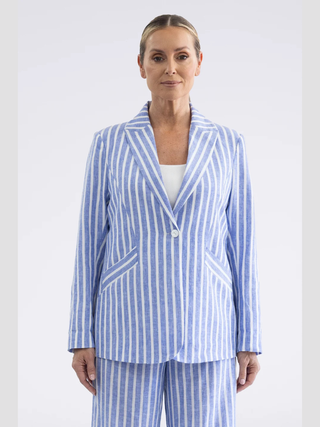Amelia Blazer - Cornflower White Striped