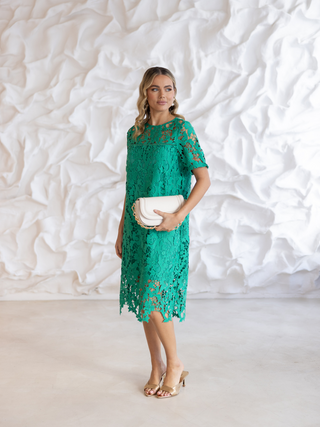 Guipure Lace Dress - Emerald
