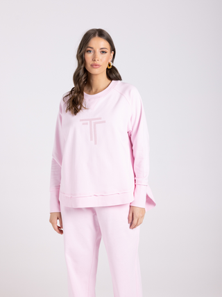 Scoop Hem Sweat with Logo Sequins - Soft Pink