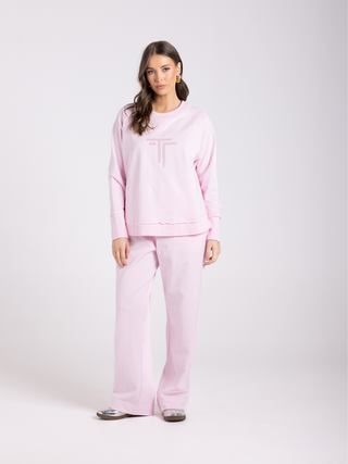 Scoop Hem Sweat with Logo Sequins - Soft Pink