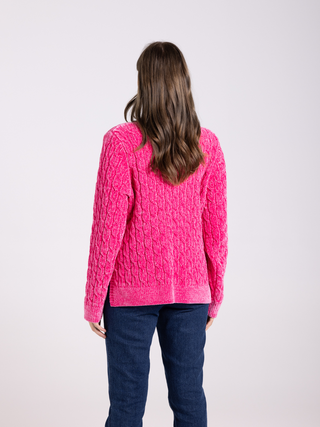 V-Neck Chenille Cable Knit - Bright Pink