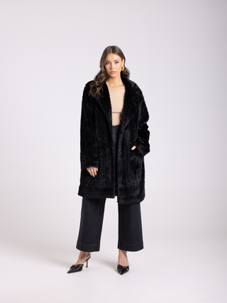 Teddy Coat - Black Mid Length