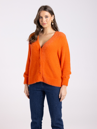 Fluffy Cardigan 7/8 Sleeves - Tangerine