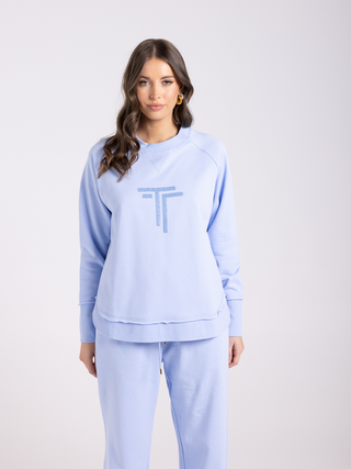 Scoop Hem Sweat with Logo Sequins - Powder Blue