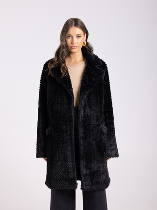 Teddy Coat - Black Mid Length