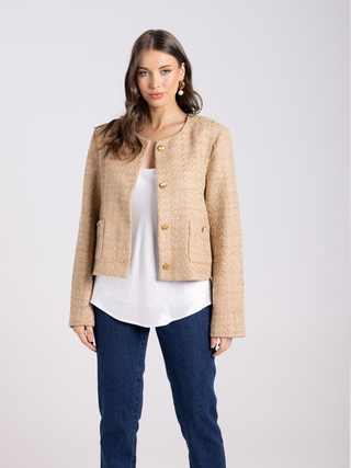 Crop Boucle Jacket - Camel