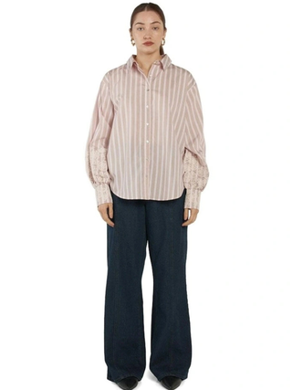 Paloma Striped Embroided Shirt - Pink Stripe