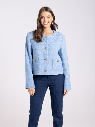 Crop Boucle Jacket - Powder Blue