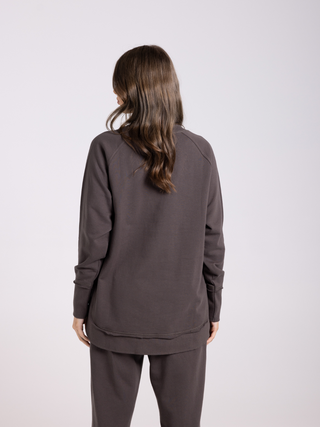 Scoop Hem Sweat with Logo Sequins - Espresso