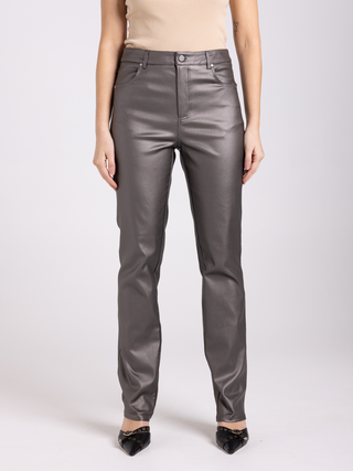 Coated Metallic Stretch Jeans - Espresso
