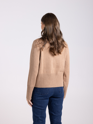 Merino Zip Through Cardigan - Camel