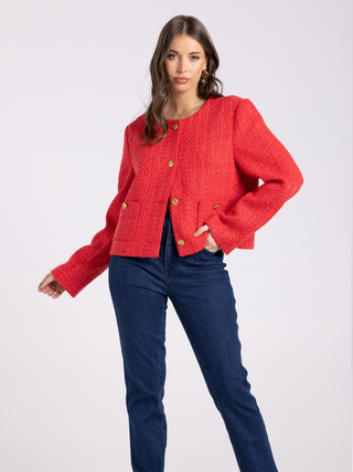 Crop Boucle Jacket - Scarlet