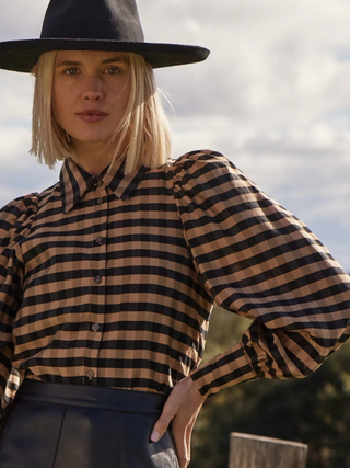 Mirage Top - Toffee and Black Check