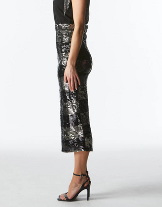 Wild Ones Skirt - Black Gunmetal Sequins Stripe