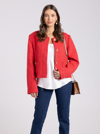 Crop Boucle Jacket - Scarlet