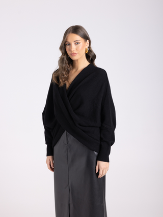 Wool Blend Crossover Knit - Black