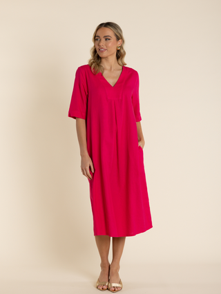 V Neck Midi Dress Cherry