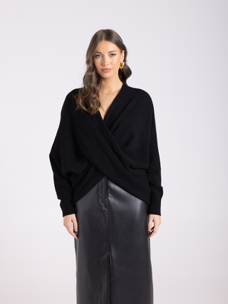 Wool Blend Crossover Knit - Black