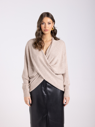 Wool Blend Crossover Knit - Oat