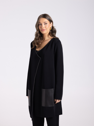 Milano Knit Jacket with PU Trim - Black