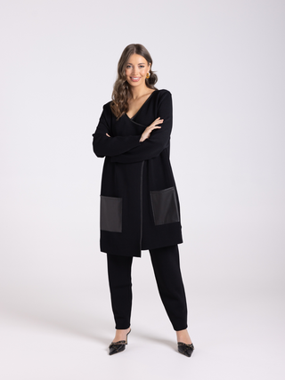 Milano Knit Jacket with PU Trim - Black