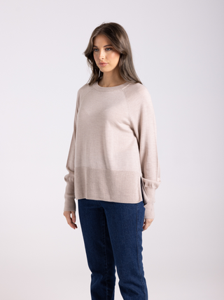 Merino Crew Neck Rib Knit - Latte