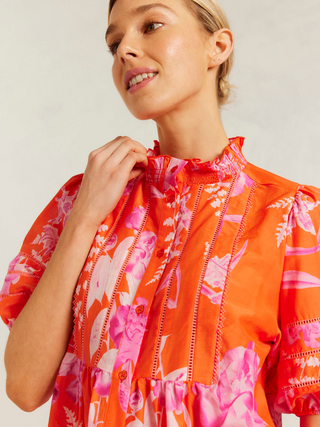 Perla Cotton Silk Top Night Garden - Tangelo