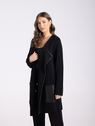 Milano Knit Jacket with PU Trim - Black