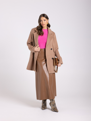 Faux Leather Midi Skirt - Camel