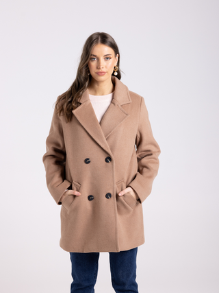 Double Breasted Pea Coat - Camel