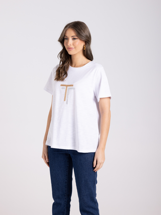 Logo Sequin Crew Tee - White