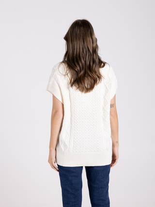 Cable V Neck Vest - Winter White