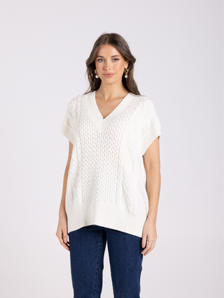 Cable V Neck Vest - Winter White