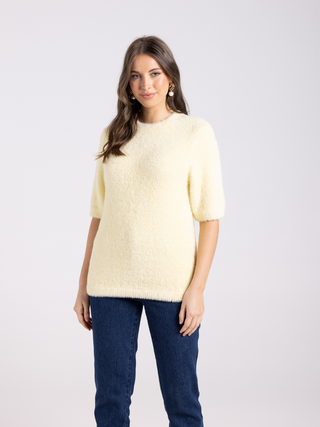 Fluffy Short Sleeved Crew Knit - Sunshine