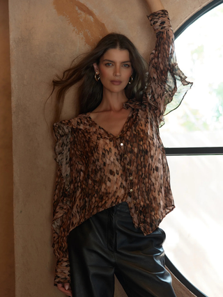 Odette Ruffle Blouse - Snake Print
