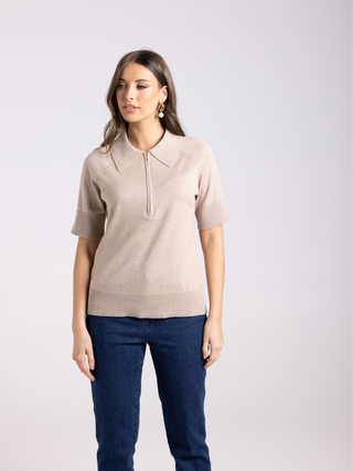 Zip knit Polo - Biscoti