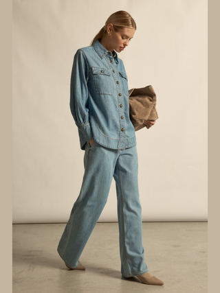 Crest Top - Washed Light Denim