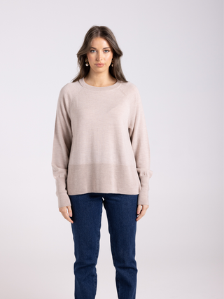 Merino Crew Neck Rib Knit - Latte