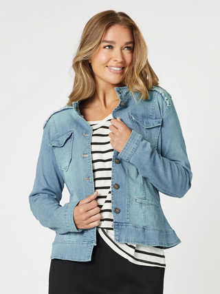 Military Denim Jacket - Blue