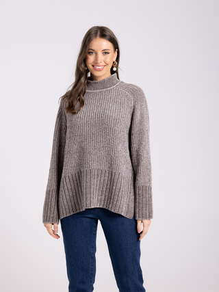 Rib Mock Neck Knit - Mocca