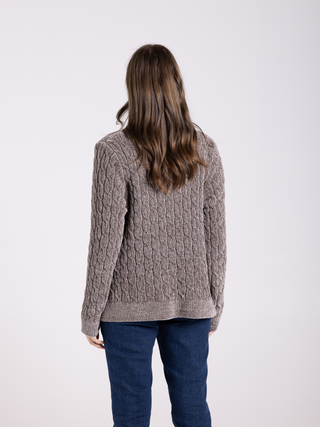 V-Neck Chenielle Cable Knit - Mocca
