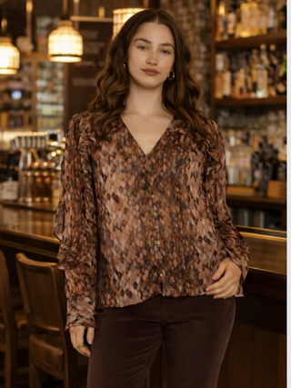 Odette Ruffle Blouse - Snake Print