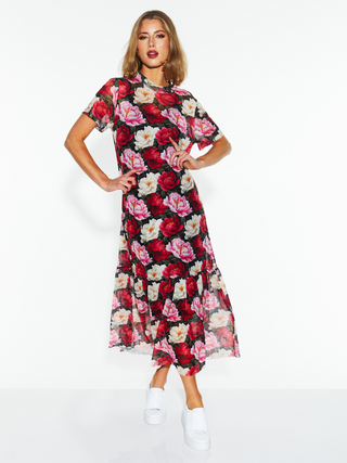 Lyrical Mesh Floral Dress - Oscar Floral