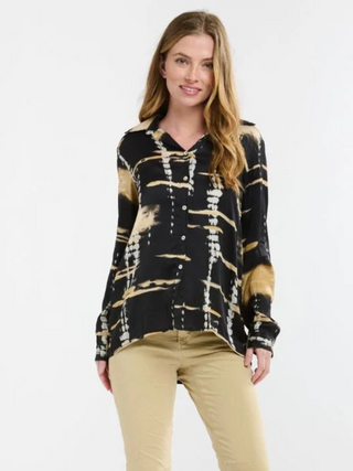 Monroe Collared Shirt - Black & Beige